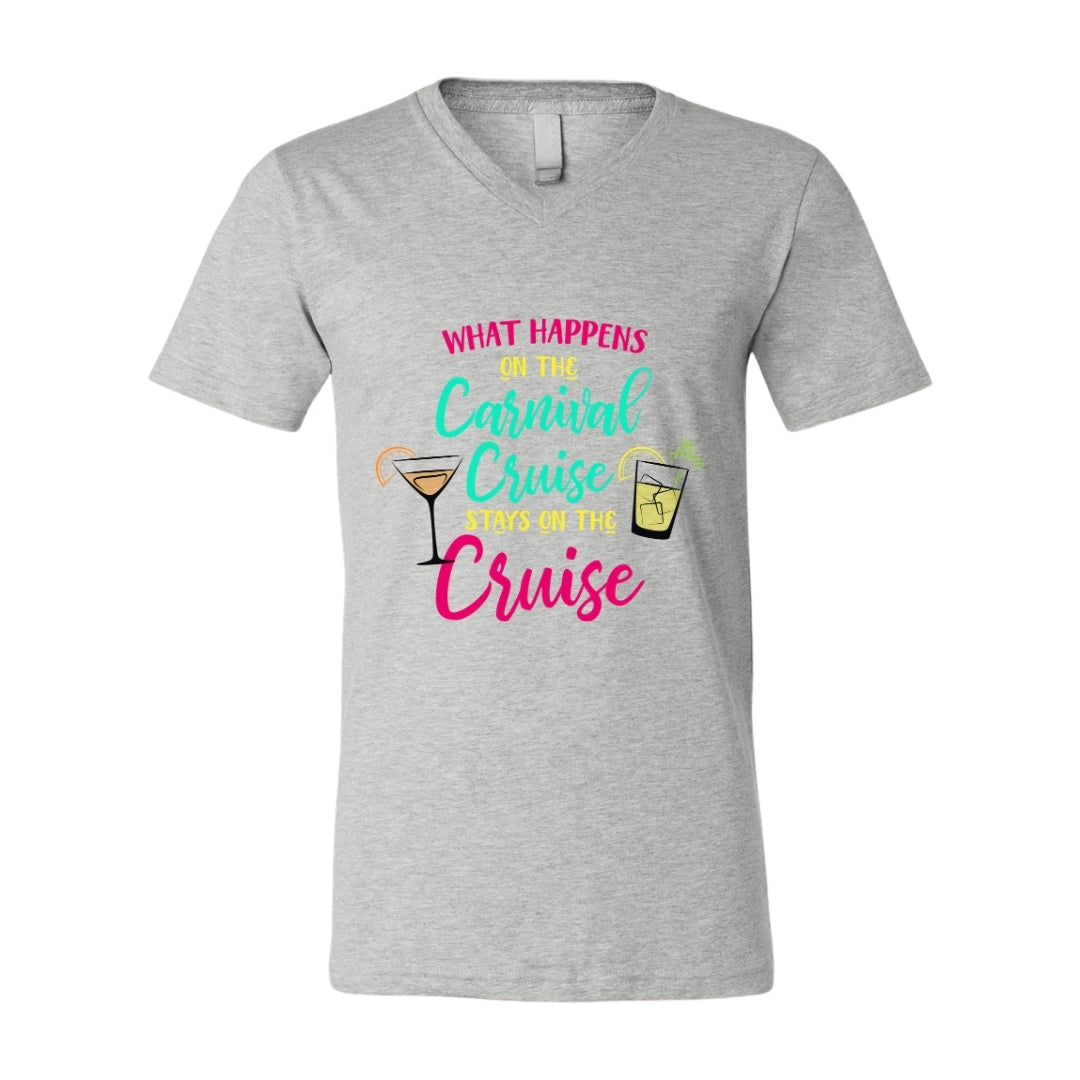 Unisex V-Neck Tee - What Happens on the Carnival Cruise