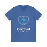 Unisex Jersey V-Neck Tee - I Love My Carnival Cruise Line - Blue Whale