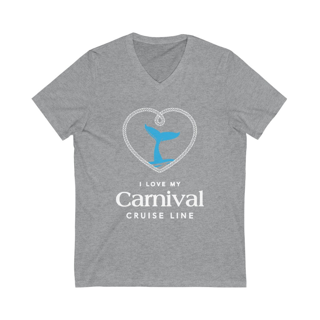 Unisex Jersey V-Neck Tee - I Love My Carnival Cruise Line - Blue Whale